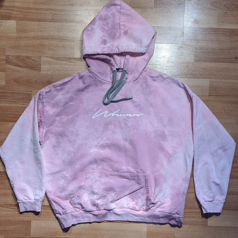 Women Embroidery Oversized Sun Bleached Pink Hoodie